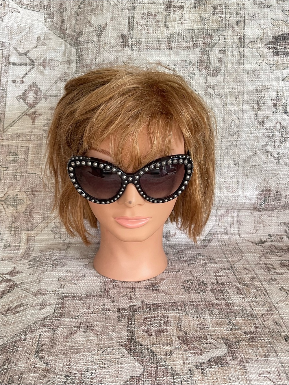 Prada Black Studded Cat Eye Sunglasses with Silver Accents
